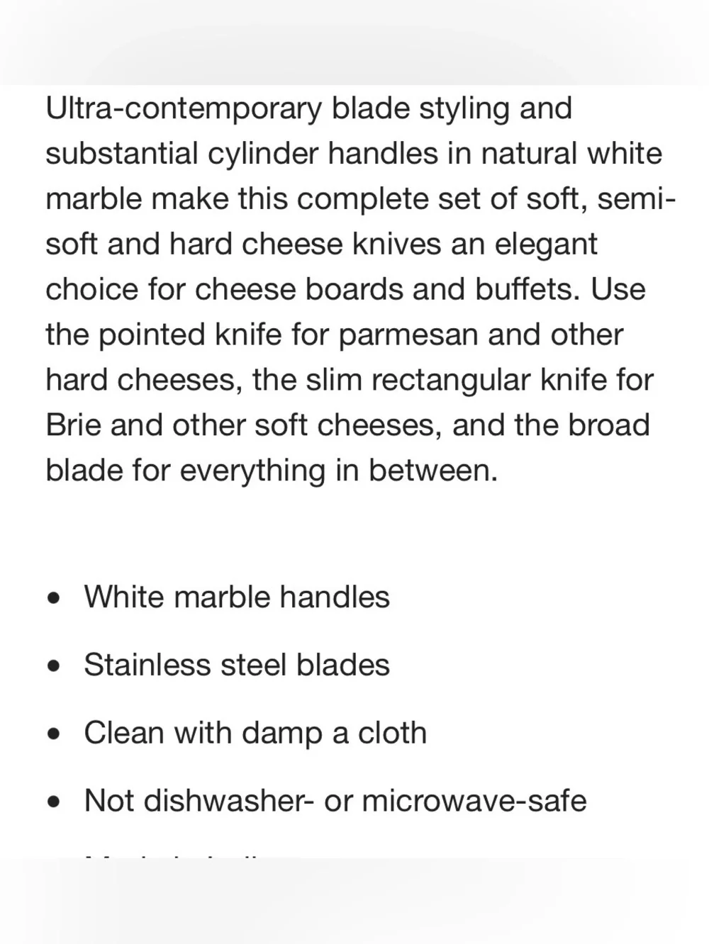Crate & Barrel - Marble Handle Cheese Knife Set - White